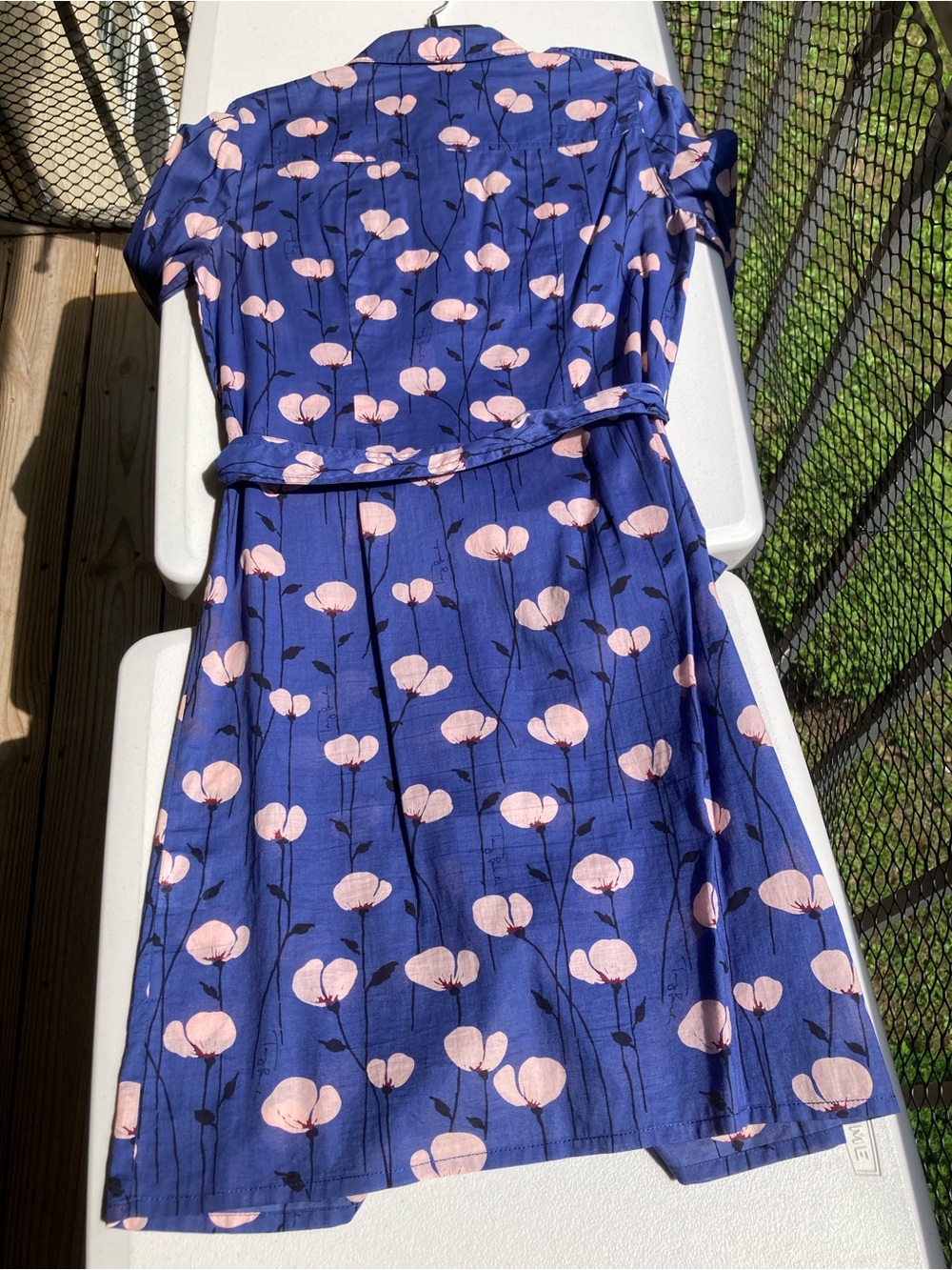 Tory Burch 100% Cotton Blue Button Front Belted Shirt Dress Pink Flower Print - Picture 5 of 14